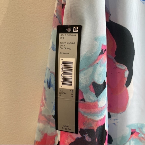 TAHARI Sz 14 Handkerchief Overlay Bold Pastel Floral Zipper in Back Dress - Picture 8 of 16